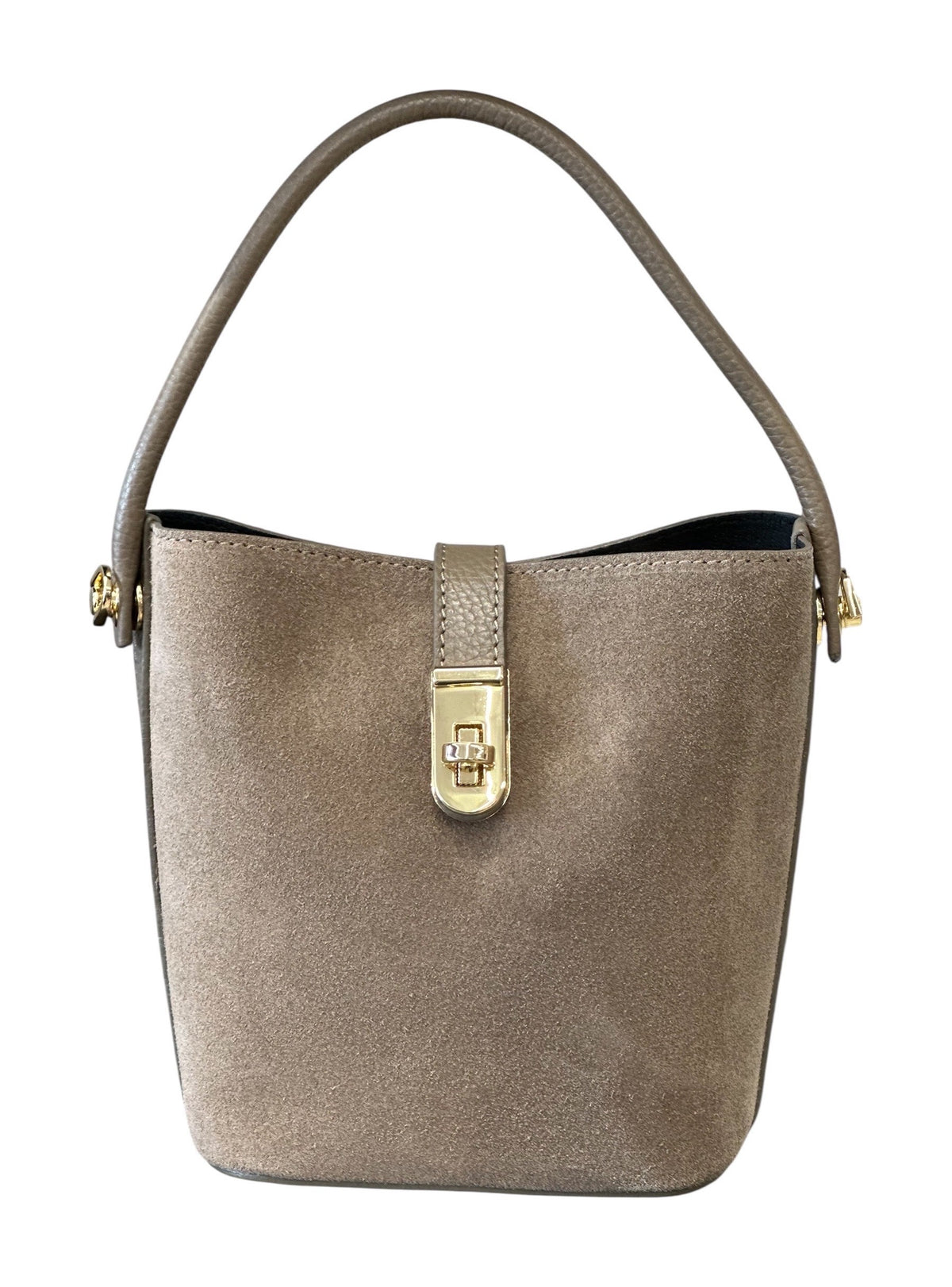 HE720 Dark Taupe Mini Suede Bucket Bag