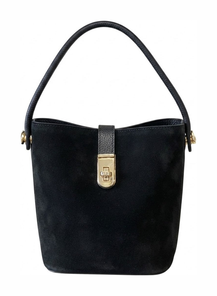 HE721 Black Mini Suede Bucket Bag