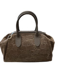 HE723 Dark Taupe Croc-Embossed Suede Satchel