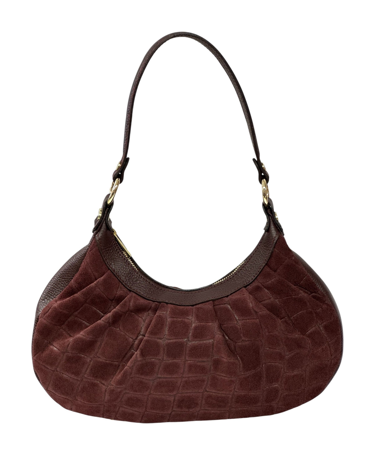 HE727 Burgundy Pleated Suede Hobo Bag