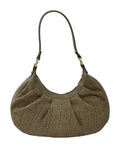 HE728 Dark Taupe Pleated Suede Hobo Bag