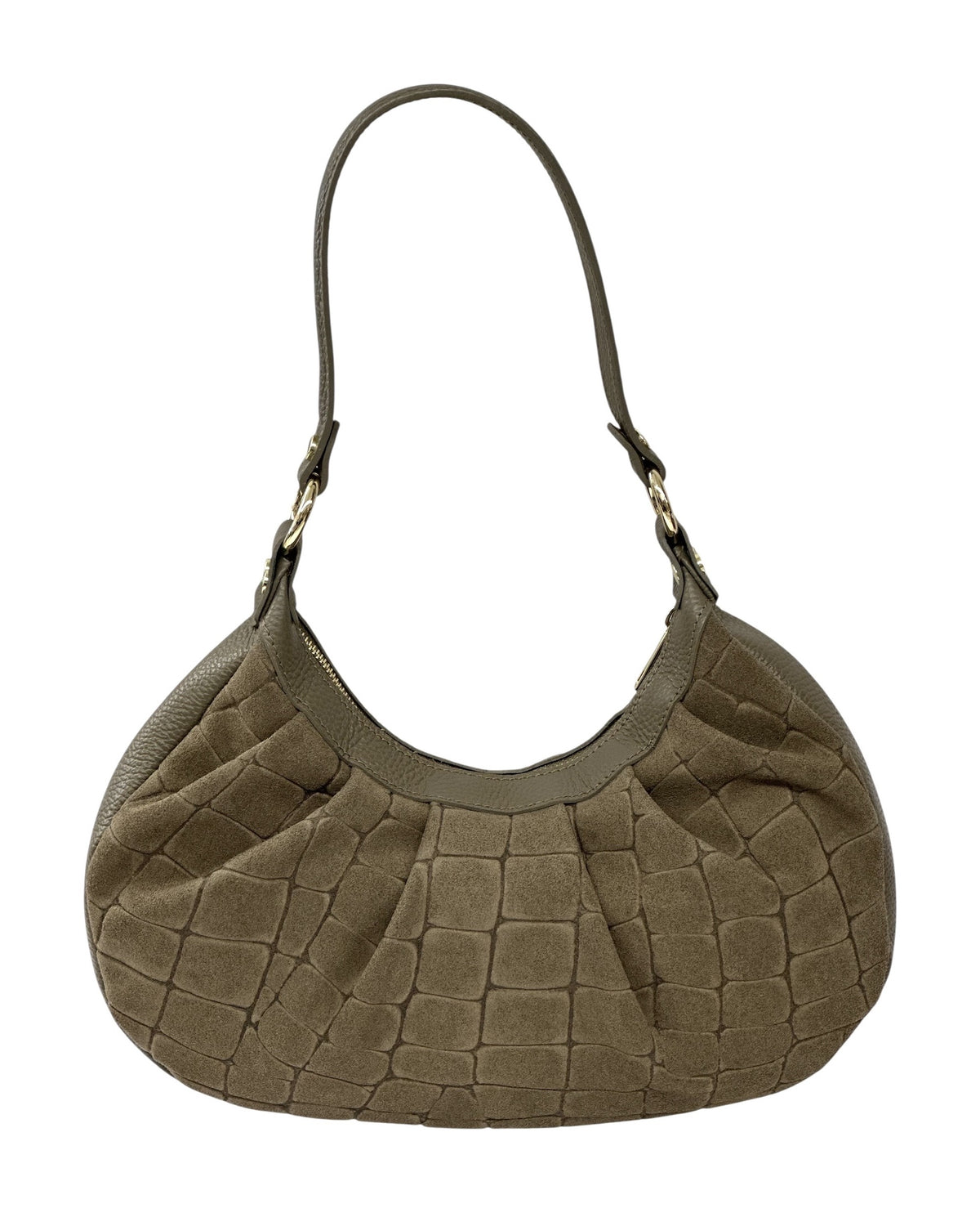 HE728 Dark Taupe Pleated Suede Hobo Bag