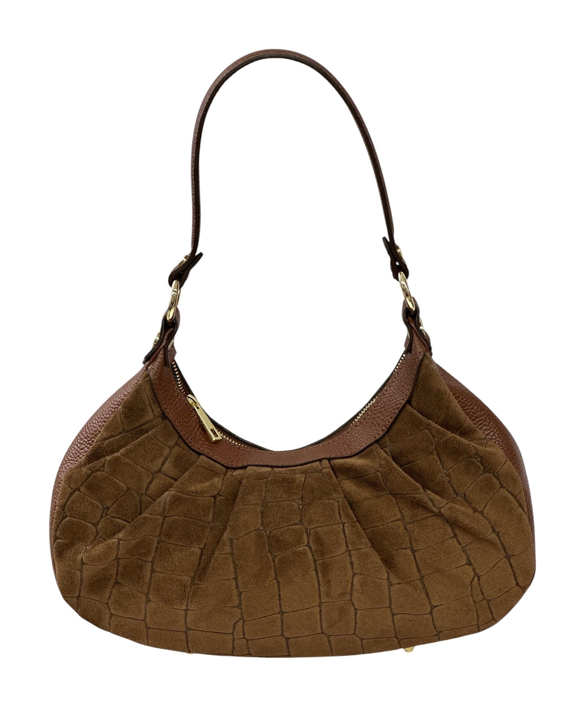 HE729 Brown Pleated Suede Hobo Bag