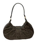 HE730 Dark Brown Pleated Suede Hobo Bag