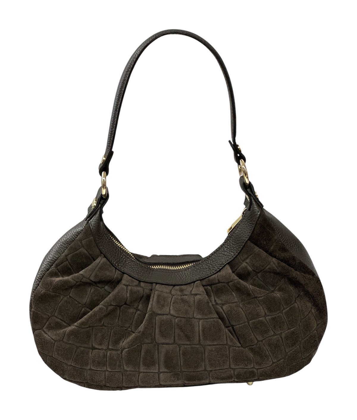 HE730 Dark Brown Pleated Suede Hobo Bag