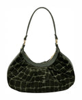 HE731 Military Green Pleated Suede Hobo Bag