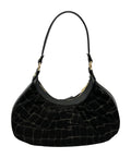 HE732 Black Pleated Suede Hobo Bag