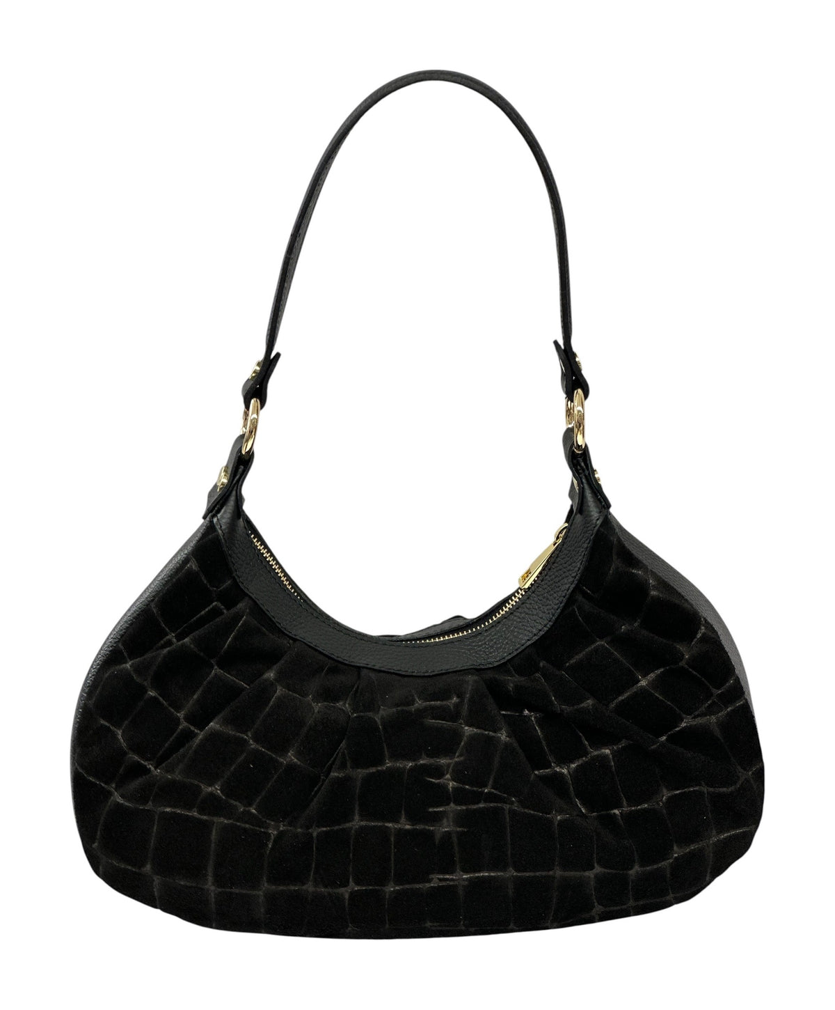 HE732 Black Pleated Suede Hobo Bag