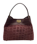 HE733 Burgundy Croc-Embossed Suede Shoulder Bag