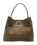 HE734 Dark Taupe Croc-Embossed Suede Shoulder Bag