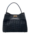 HE737 Black Croc-Embossed Suede Shoulder Bag