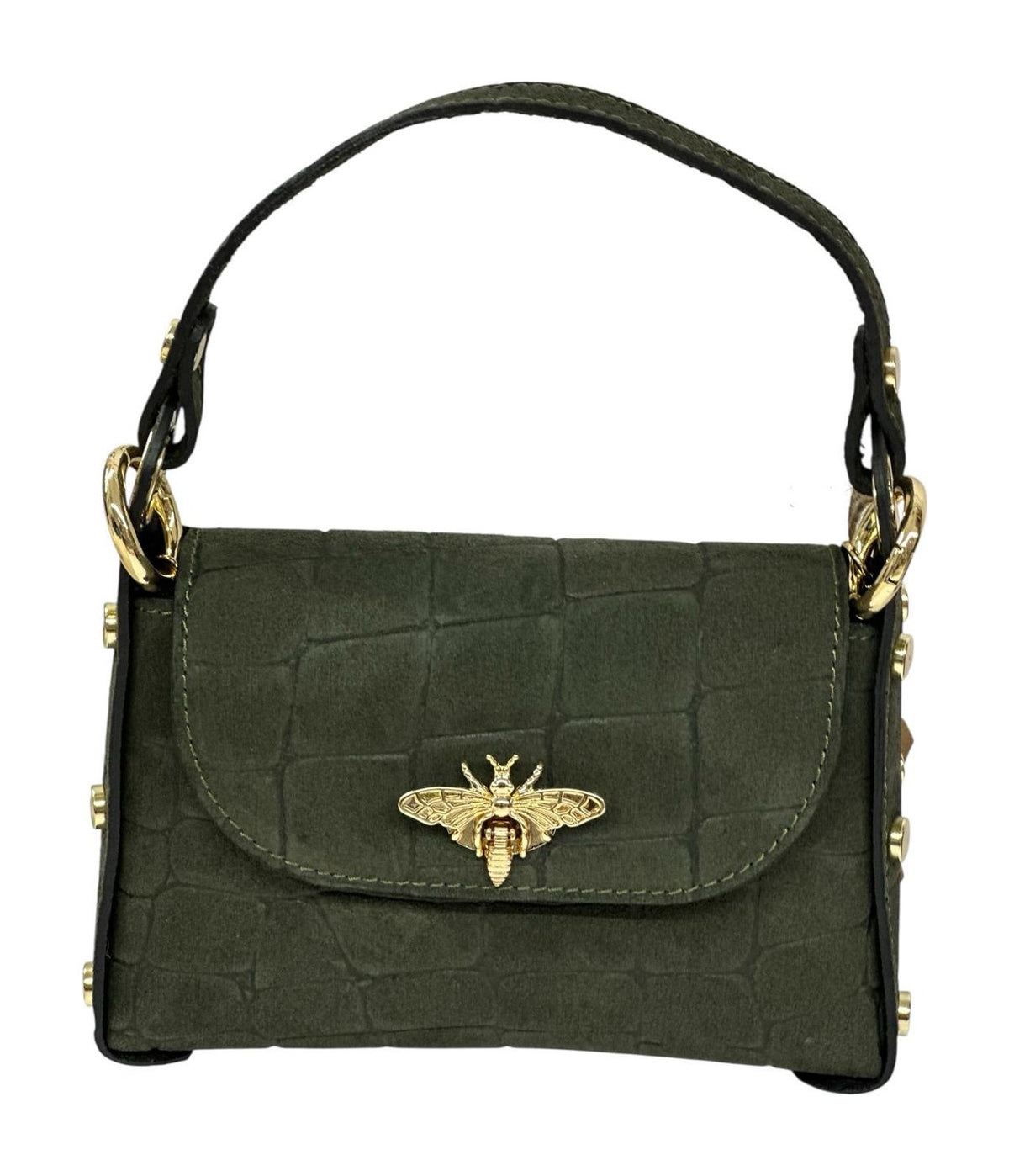 HE739 Military Green Mini Flap Suede Top Handle Bag