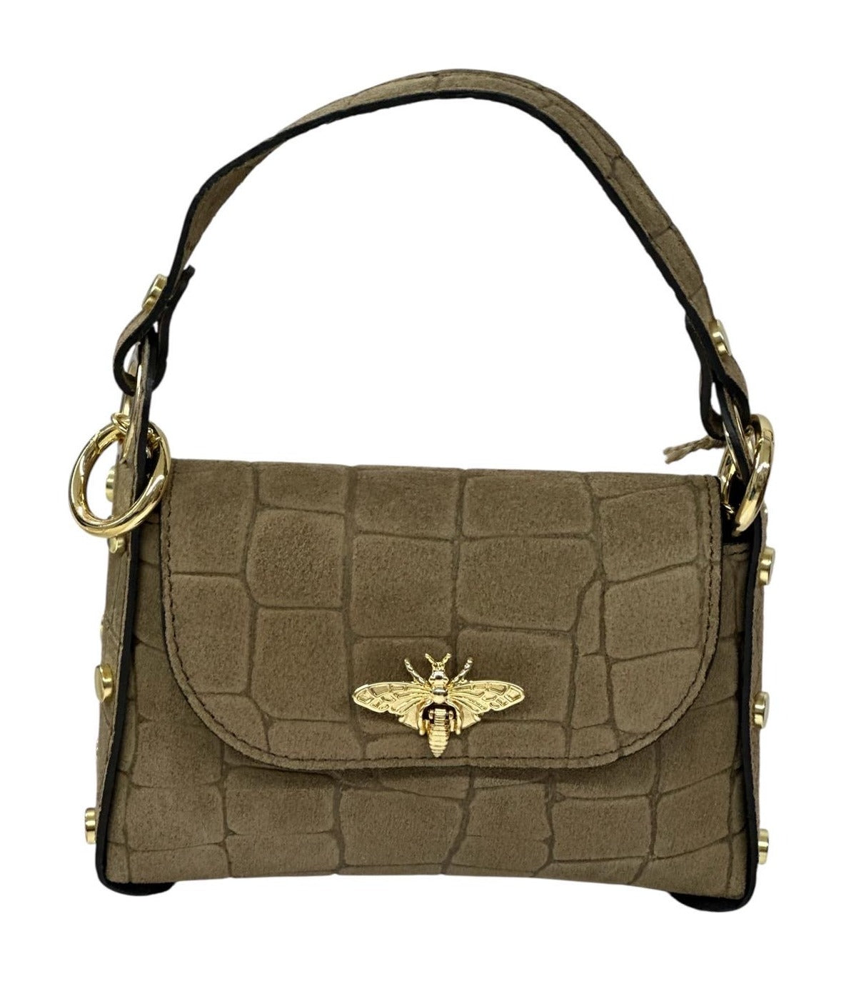 HE740 Taupe Mini Flap Suede Top Handle Bag