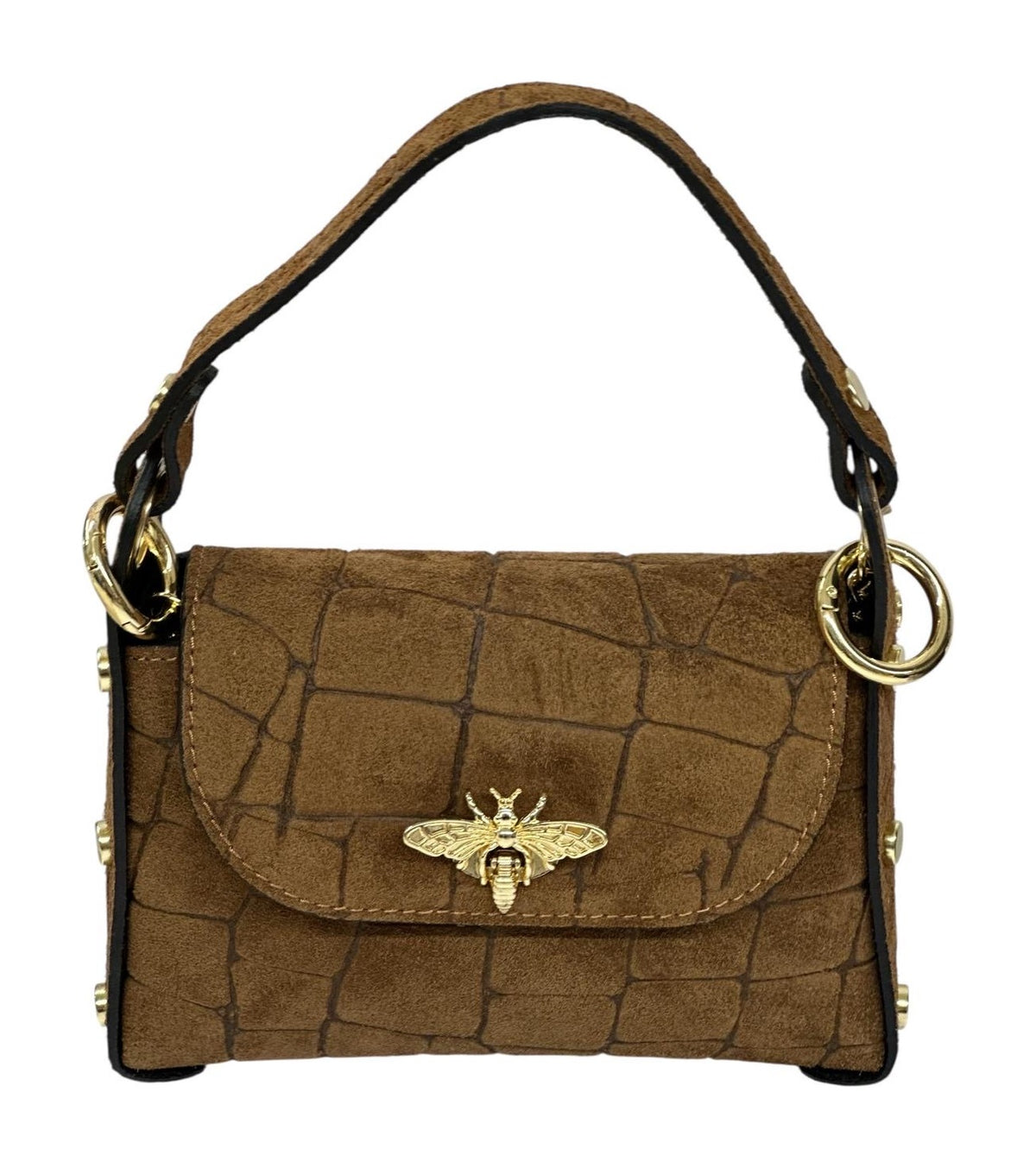 HE741 Tan Mini Flap Suede Top Handle Bag