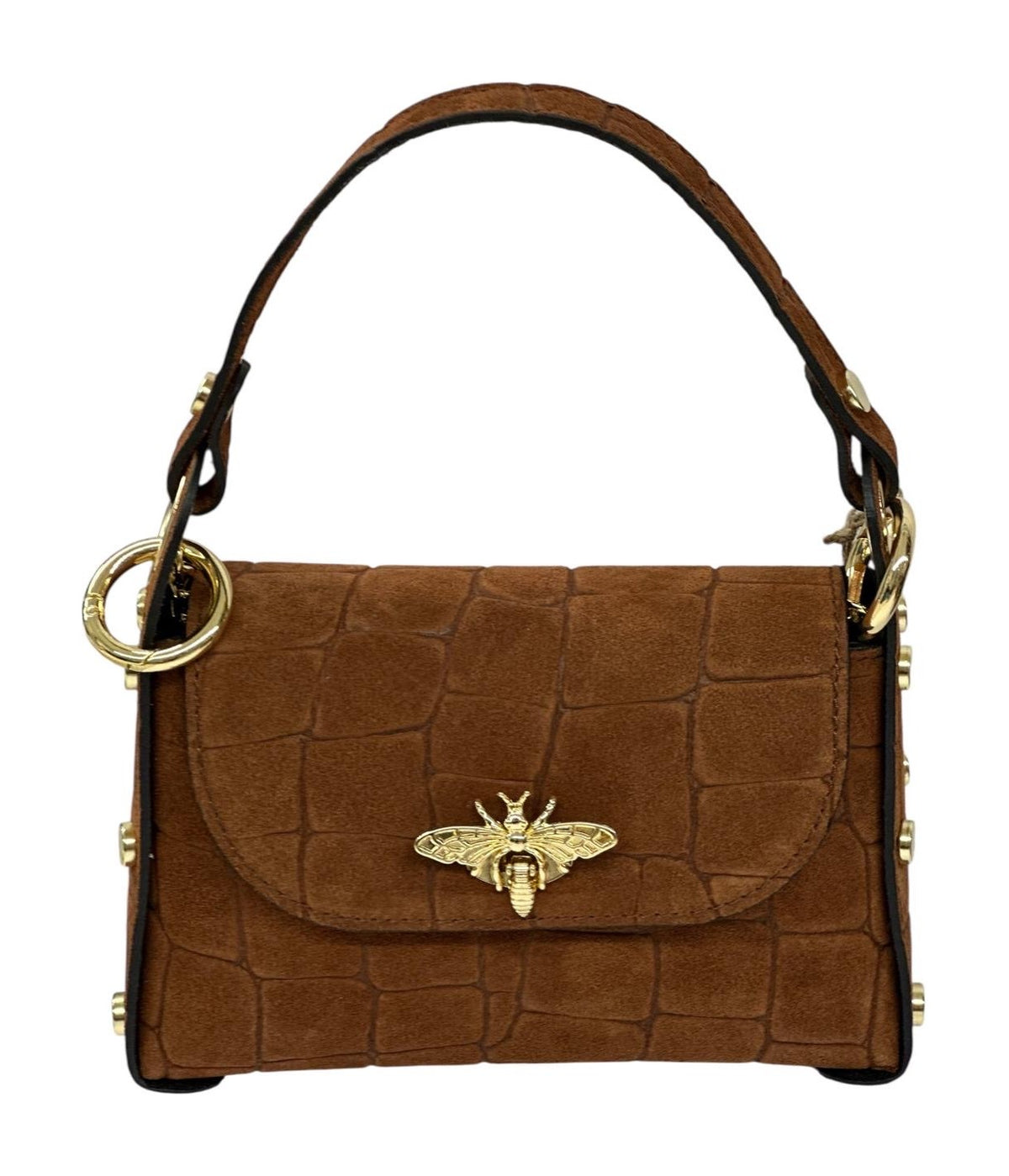 HE742 Brown Mini Flap Suede Top Handle Bag