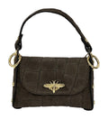 HE743 Dark Brown Mini Flap Suede Top Handle Bag