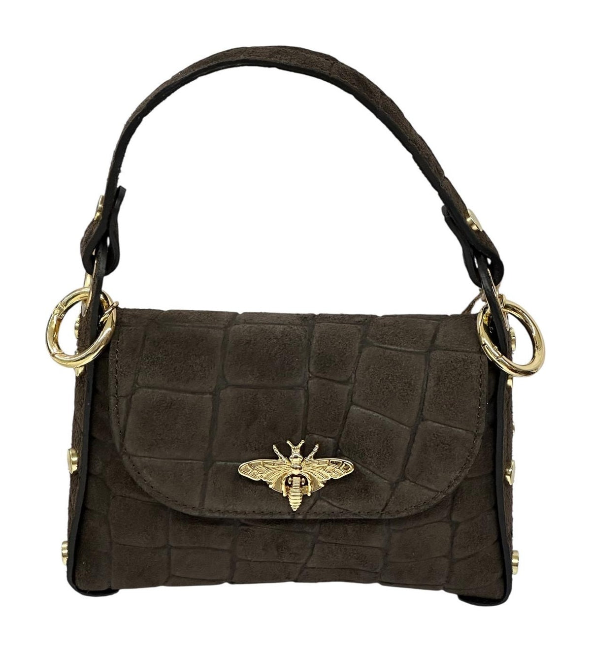 HE743 Dark Brown Mini Flap Suede Top Handle Bag