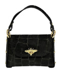 HE744 Black Mini Flap Suede Top Handle Bag