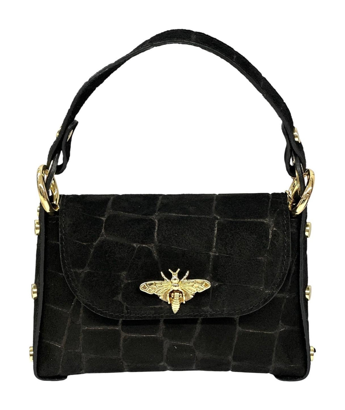 HE744 Black Mini Flap Suede Top Handle Bag