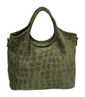 HE745 Military Green Croc-Embossed Suede Tote Bag