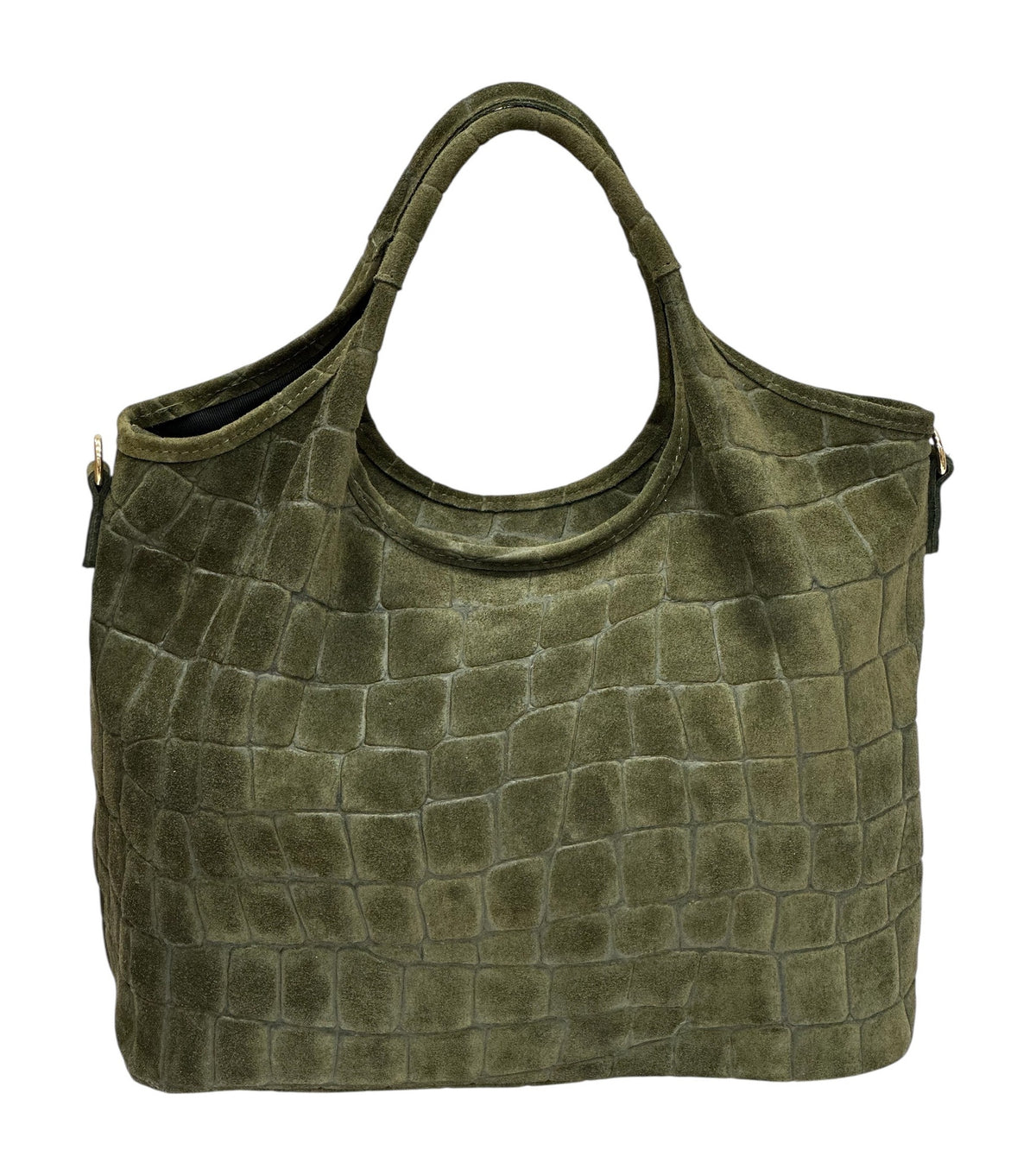 HE745 Military Green Croc-Embossed Suede Tote Bag