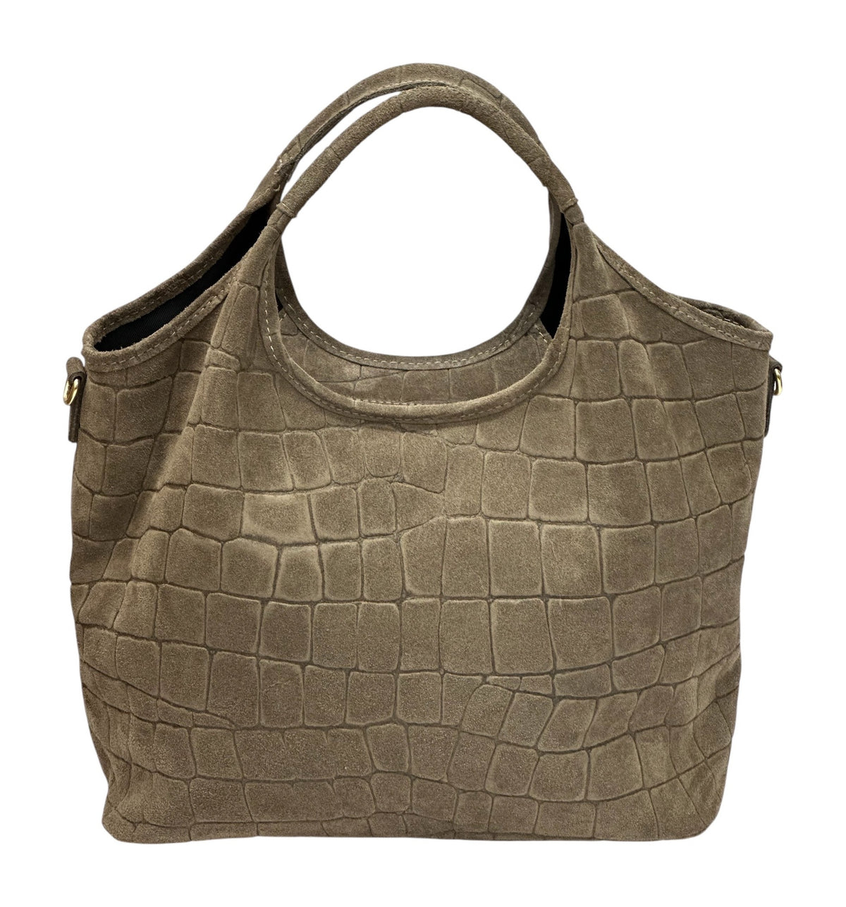 HE746 Dark Taupe Croc-Embossed Suede Tote Bag