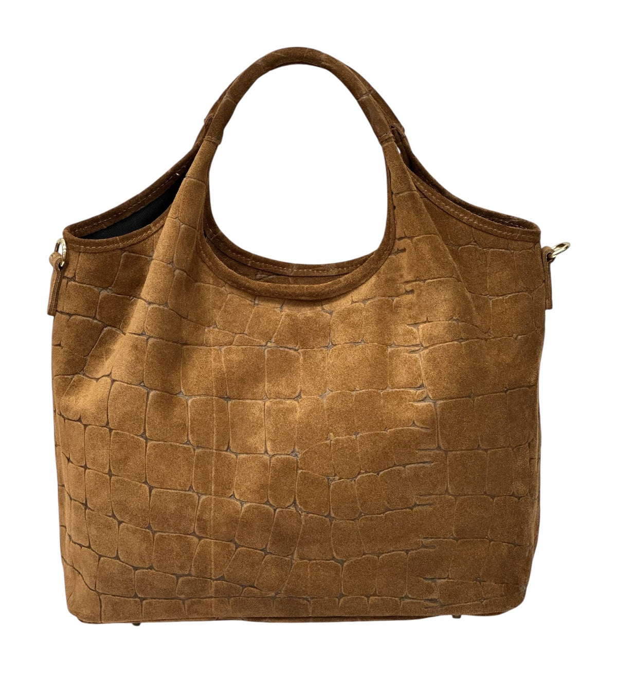 HE747 Dark Tan Croc-Embossed Suede Tote Bag