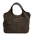 HE748 Dark Brown Croc-Embossed Suede Tote Bag