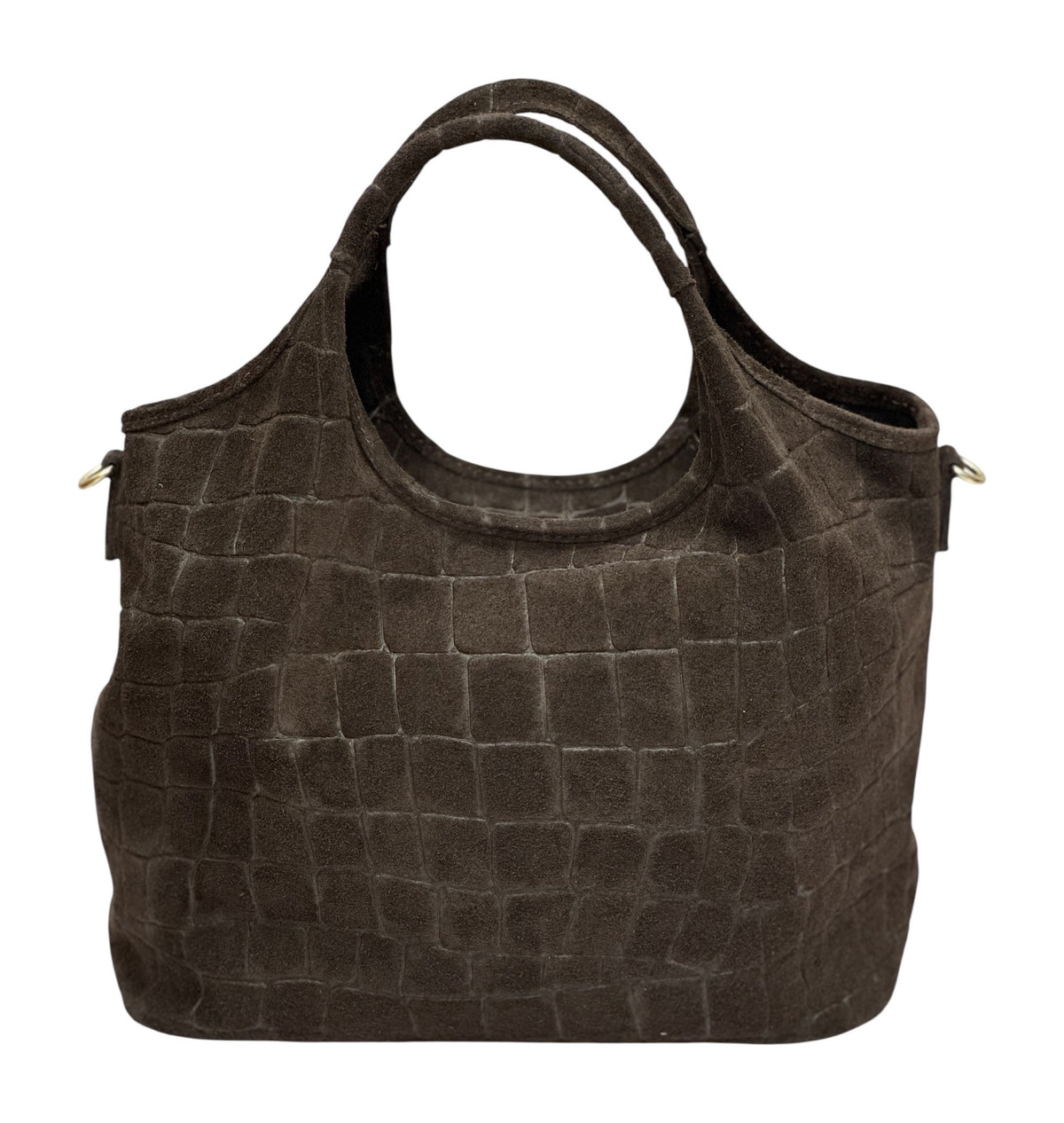 HE748 Dark Brown Croc-Embossed Suede Tote Bag