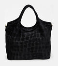HE749 Black Croc-Embossed Suede Tote Bag