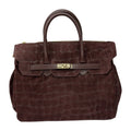 HE750 Burgundy Croc-Embossed Suede Top Handle Bag