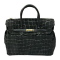 HE753 Black Croc-Embossed Suede Top Handle Bag