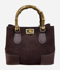 HE754 Burgundy Bamboo Handle Suede Top Handle Bag
