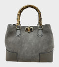 HE762 Dark Taupe Bamboo Handle Suede Tote Bag