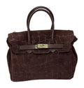 HE767 Burgundy Croc-Embossed Suede Top Handle Bag