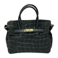 HE771 Black Croc-Embossed Suede Top Handle Bag