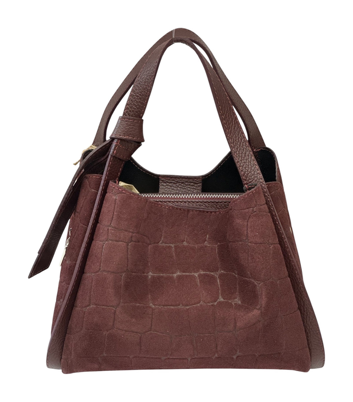 HE772 Burgundy Croc-Embossed Suede Tote Bag