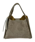 HE773 Dark Taupe Croc-Embossed Suede Tote Bag
