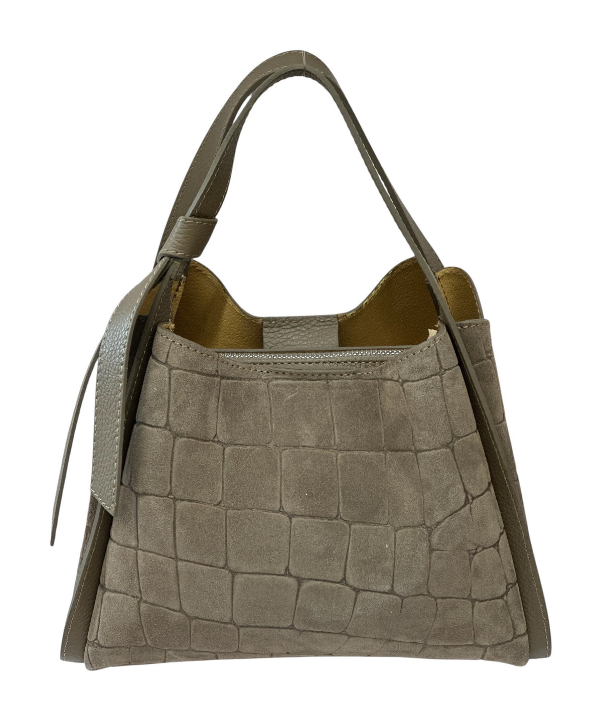 HE773 Dark Taupe Croc-Embossed Suede Tote Bag