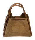HE774 Dark Tan Croc-Embossed Suede Tote Bag