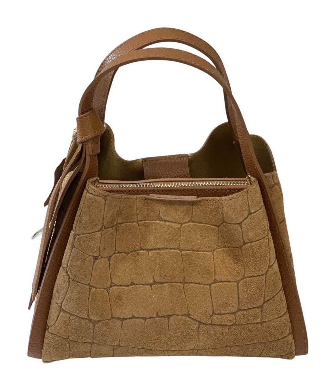 HE774 Dark Tan Croc-Embossed Suede Tote Bag