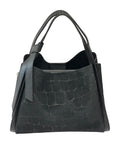 HE777 Black Croc-Embossed Suede Tote Bag