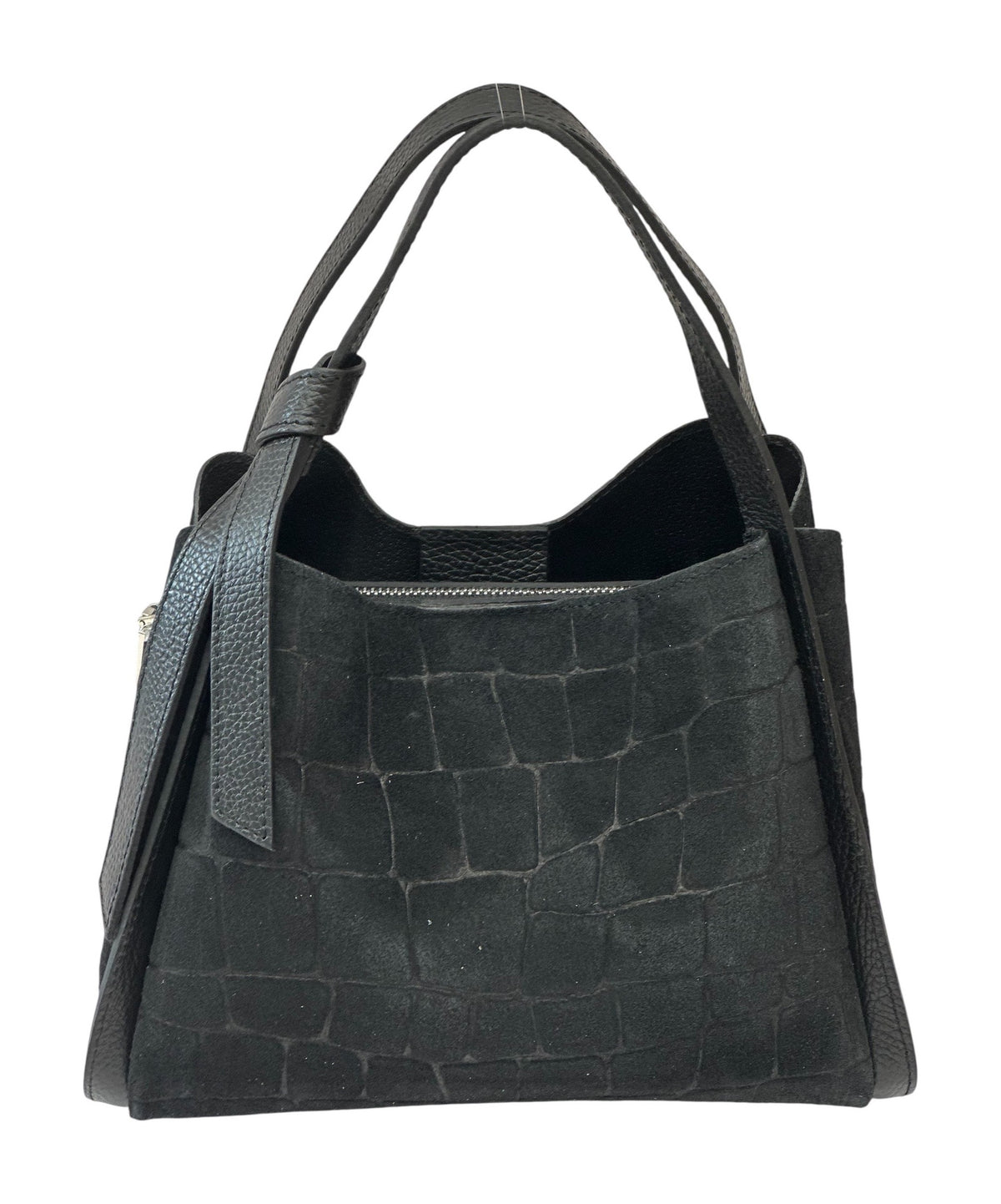 HE777 Black Croc-Embossed Suede Tote Bag