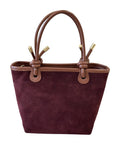 HE778 Burgundy and Brown Knotted Handle Suede Tote Bag