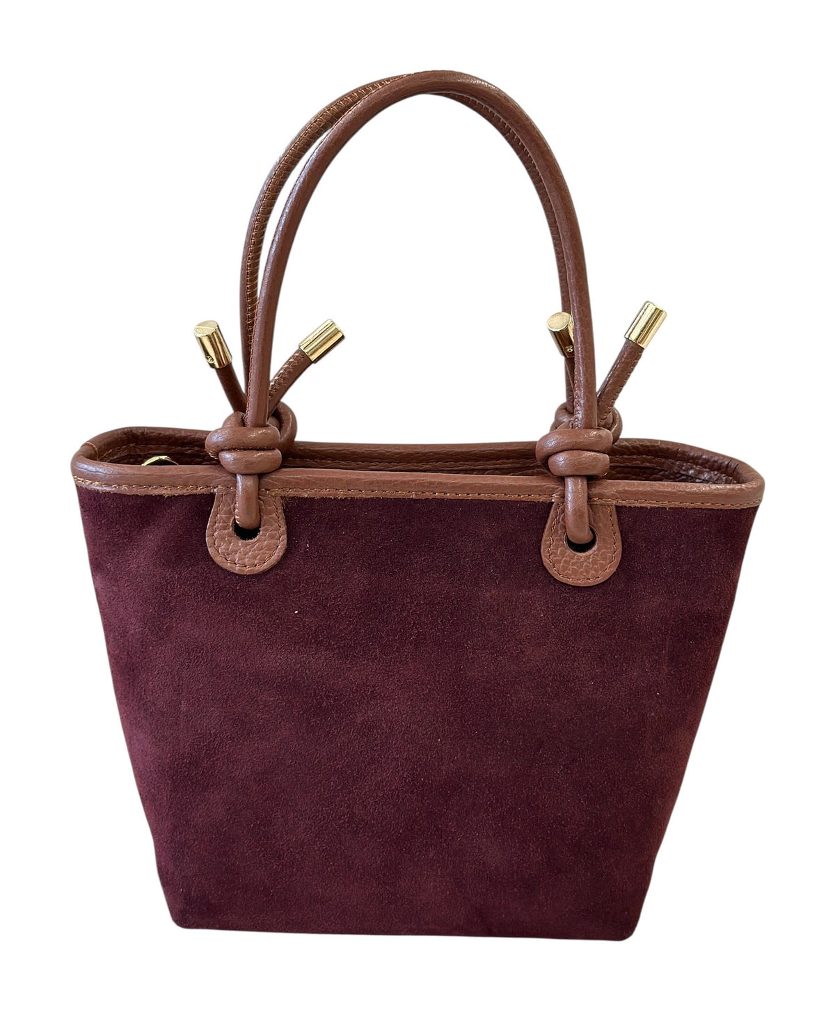 HE778 Burgundy and Brown Knotted Handle Suede Tote Bag