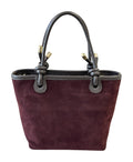 HE779 Burgundy and Dark Brown Knotted Handle Suede Tote Bag