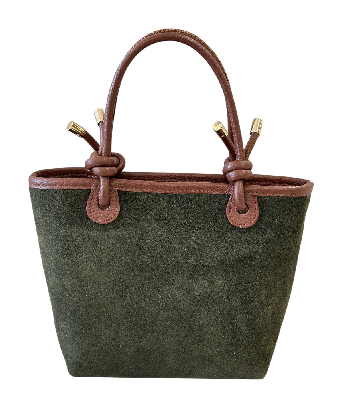 HE781 Military Green and Brown Knotted Handle Suede Tote Bag