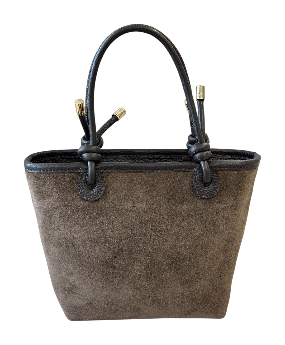 HE782 Dark Taupe and Dark Brown Knotted Handle Suede Tote Bag