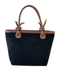 HE784 Black and Brown Knotted Handle Suede Tote Bag