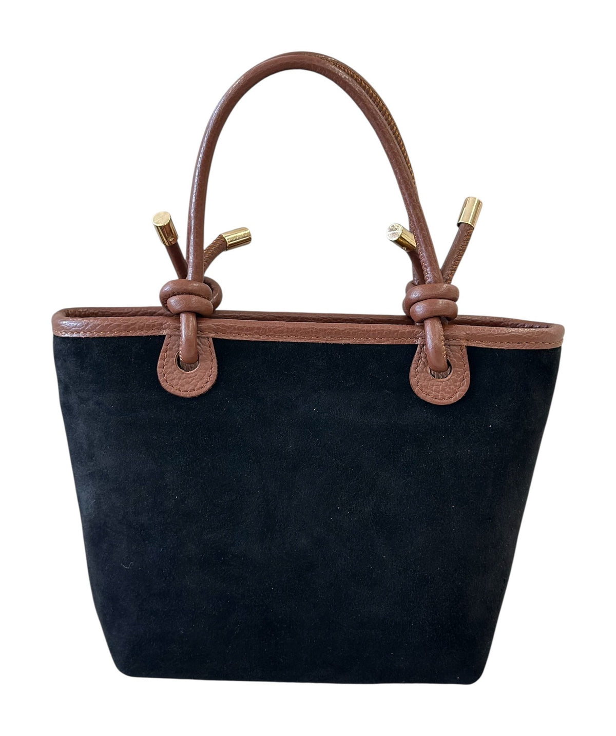 HE784 Black and Brown Knotted Handle Suede Tote Bag